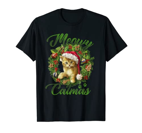 Meowy Catmas White Kitty Navidad Camiseta