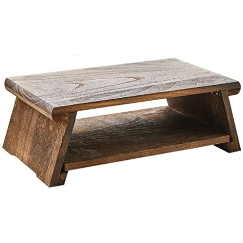 Mesas De Centro Plegables, Mesa Auxiliar De 2 Niveles, Mesa De Madera De Sicomoro Esquinas Redondeadas Anticaída, Gran Espacio De Almacenamiento, para Oficina, Japonés (Size : 60x30x20cm)