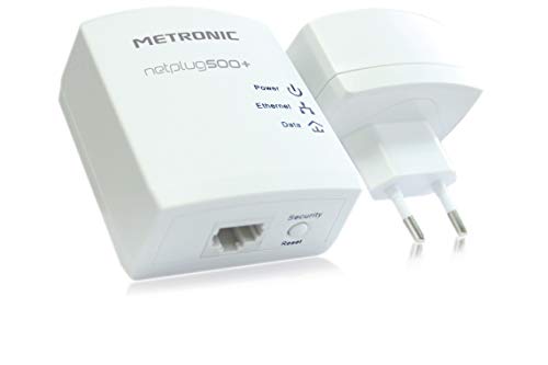 Metronic 495415-2 adaptadores de comunicación por Red eléctrica, adaptadores PLC hasta 500 Mbps, Internet por Red eléctica, 2 Puertos RJ45, Blanco