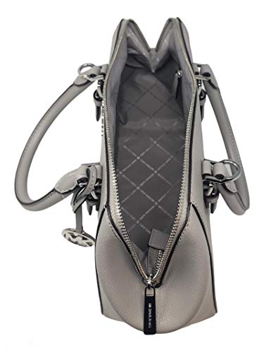 MICHAEL KORS Charlotte Large Satchel Shoulder Handbag Crossbody Grey Leather Bundled with Trifold Wallet and Removable Silk Scarf