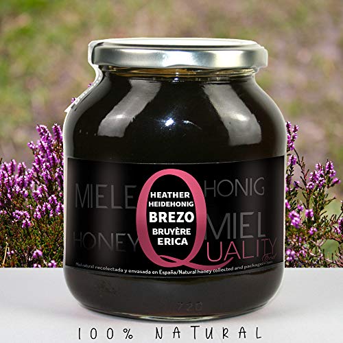 Miel pura de abeja 100%. Miel cruda de Brezo. 1 Kg. Producida en España. Sin pasteurizar ni calentar. Artesana. Tarro de cristal. Gran variedad de exquisitos sabores.