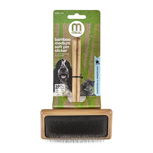 Mikki Cepillo Slicker de Bambú con Cerdas Suaves para Pelo Medio o Largo y Rizado, para Perros y Gatos, Fabricado con Bambú Sostenible, para Eliminar Enredos y Nudos del Pelo, Mediano 80 g