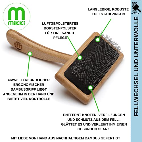 Mikki Cepillo Slicker de Bambú con Cerdas Suaves para Pelo Medio o Largo y Rizado, para Perros y Gatos, Fabricado con Bambú Sostenible, para Eliminar Enredos y Nudos del Pelo, Mediano 80 g