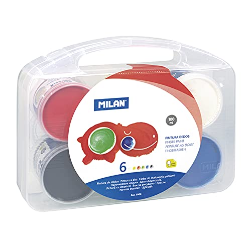 MILAN® Maletín 6 tarros de pintura para dedos de colores metalizados 100 ml