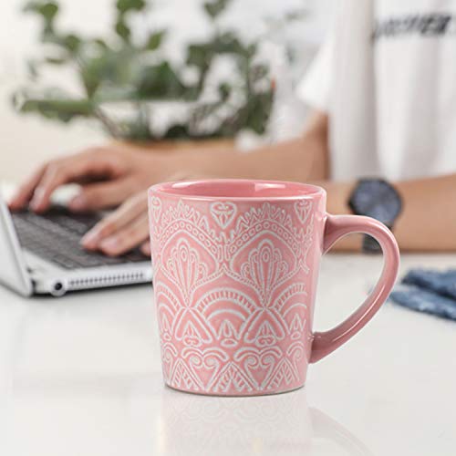 MiliPow Hannah Choice Fine Patterns y Texture Juego de tazas de café, tazas de té, 2 unidades, 320 ml, color verde y rosa