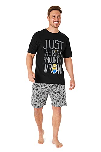 Minions Pijama Hombre Verano, Conjunto Verano Hombre, Ropa Hombre de Algodón S-3XL (Negro, 3XL)