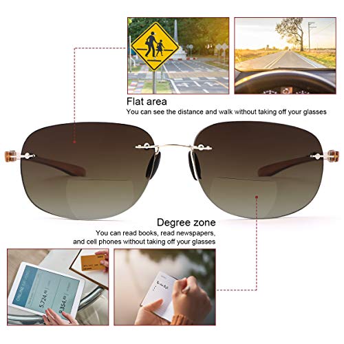 MIRYEA Lectores de sol bifocales sin montura unisex Gafas de lectura Protección UV400 Gafas de sol deportivas Bloqueo de luz azul Gafas ligeras para hombres y mujeres Anteojos de seguridad