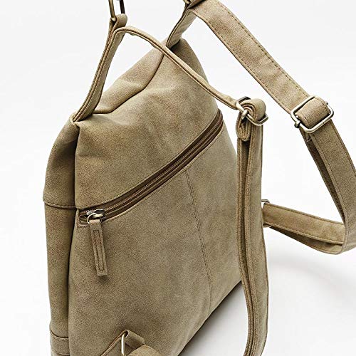 MISAKO Mochila Antirrobo NILI Símil Piel Camel | Bolso Mochila de Moda Casual Pequeña Efecto Antelina | Asas regulables | Diseño práctico para Diario - 29x33x13cm