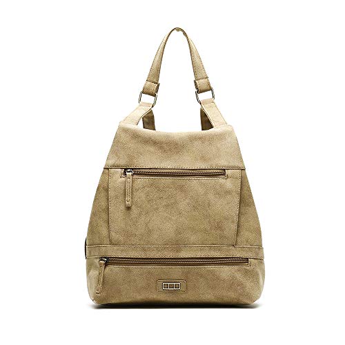 MISAKO Mochila Antirrobo NILI Símil Piel Camel | Bolso Mochila de Moda Casual Pequeña Efecto Antelina | Asas regulables | Diseño práctico para Diario - 29x33x13cm