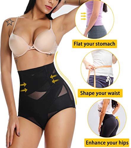 MISS MOLY Bragas Fajas Reductoras Cintura Alta Shapewear Braguitas Moldeadora Levanta Glúteo Vientre Plano Ropa Interior con Elástico Cruzado Malla para Mujer