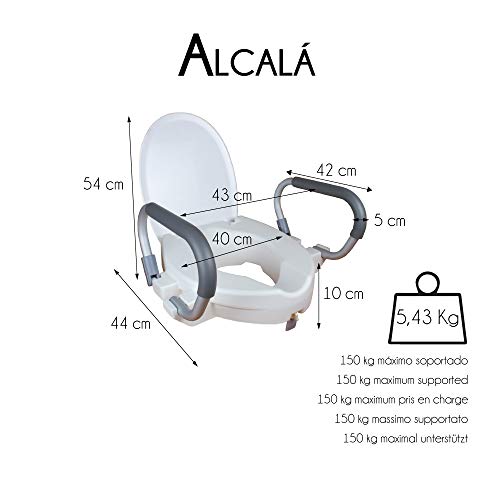 Mobiclinic, Alcalá, Elevador de inodoro, Tapa y reposabrazos abatibles, Altura 10cm