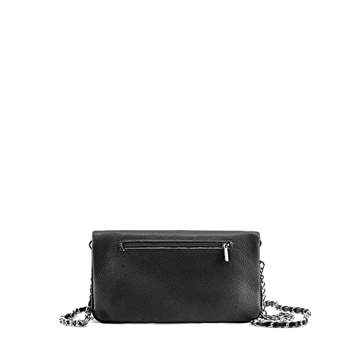 MODELISA - Bolso Bandolera Piel Doble Correa Cadena De Hombro Made In Italy Mujer (Negro)