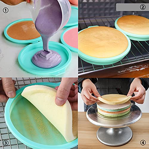 Molde Pastel Arcoíris Molde Tarta Silicona 15 cm 4 Pcs Hornear Pasteles en Capas Silicona Molde 6 in Molde Redondo Silicona para Tartas Molde Silicona Bizcocho Redondo sin BPA para Hornear Pasteles