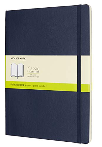 Moleskine Classic Notebook, Taccuino con Pagine Bianche, Copertina Morbida e Chiusura ad Elastico, Formato XL 19 x 25 cm, Colore Blu Zaffiro, 192 Pagine