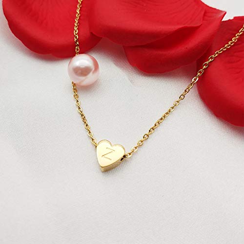 MOMOL Collar de corazón con inicial, chapado en oro de 18 quilates, collar pequeño con colgante de corazón, collar con nombre personalizado, letras diminutas para niñas, Metal