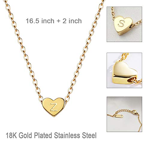 MOMOL Collar de corazón con inicial, chapado en oro de 18 quilates, collar pequeño con colgante de corazón, collar con nombre personalizado, letras diminutas para niñas, Metal