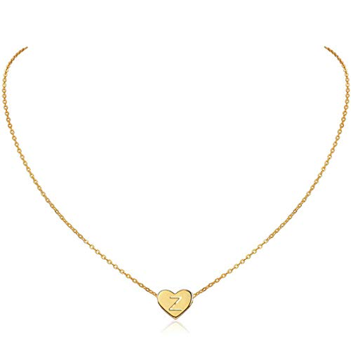 MOMOL Collar de corazón con inicial, chapado en oro de 18 quilates, collar pequeño con colgante de corazón, collar con nombre personalizado, letras diminutas para niñas, Metal