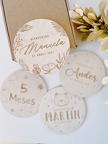 MONAMÍ - Placas CUMPLEMES grabadas en Madera Personalizadas, Varios diseños a Elegir. Diseñado y producido en España