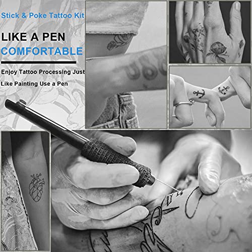 Moricher Hand Stick and Poke Tattoo Kit - Stick n Poke Kit Complete DIY Tattoo Kit Home Tattoo Kit with Ink Tatttoo Needle Accessories for Tattoo Makeup Supplies 16 items