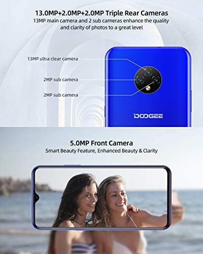 Moviles Libres Baratos 4G, DOOGEE X95 Android 10 Smartphone Libre, Pantalla 6,52 Pulgadas, 4350mAh Batería, Smartphone Barato Dual SIM, Triple Cámara 13MP+5MP, 16GB ROM, 128GB SD, Face ID - Azul