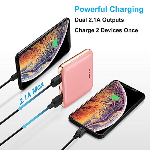 MOXNICE Bateria Externa Movil Power Bank 10000mAh, Más Ligero Power Bank con 2 Salidas para Teléfonos Inteligentes y Tabletas, Regalos para Hombres, Mujeres(Rosa)