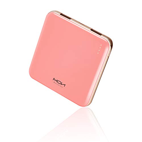 MOXNICE Bateria Externa Movil Power Bank 10000mAh, Más Ligero Power Bank con 2 Salidas para Teléfonos Inteligentes y Tabletas, Regalos para Hombres, Mujeres(Rosa)