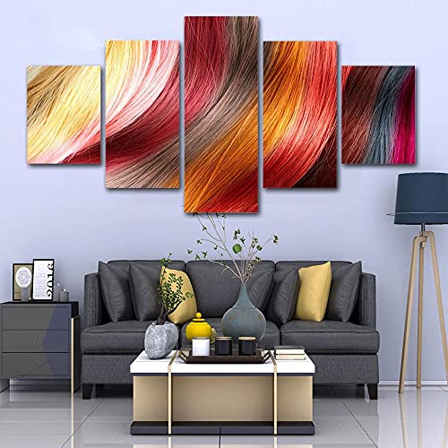 MPPSU Peluquería-Peluquería-Peluquería 5 Paneles Impresión HD Cuadros Decoracion Dormitorios Salon Modernos 100Cm×50Cm Con Marco