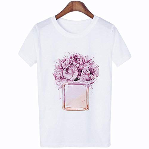 MU-PPX Camiseta Estampada Perfume Mujer Casual Camisa Mujer Camiseta Chica Ropa De Calle Camiseta, Blanco-J, L