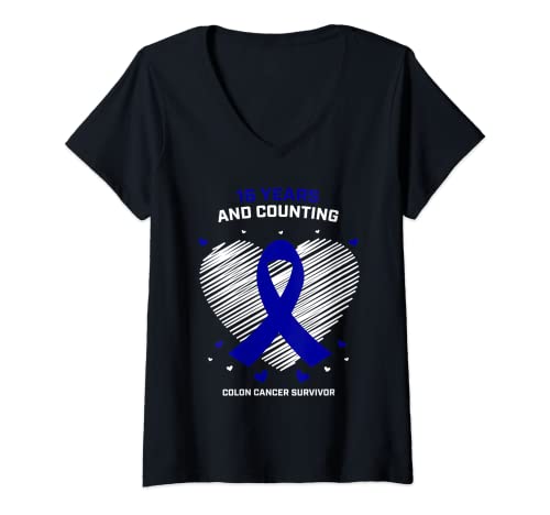 Mujer 16 Años Regalos para sobrevivientes de cáncer Mujeres Hombres Cáncer de colon Gratis Camiseta Cuello V