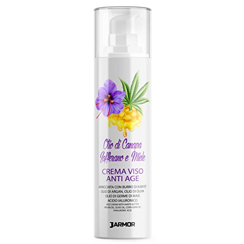 Mujer Crema Facial Antiarrugas Hidratante Ácido Hialurónico Azafrán Miel Karité Aceite de Argán Cáñamo 50ml