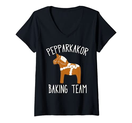 Mujer Equipo de repostería de pan de jengibre Galletas de Navidad Camiseta Cuello V