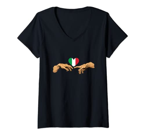 Mujer Italia corazón Art Vintage Michelangelo bandera italiana Camiseta Cuello V