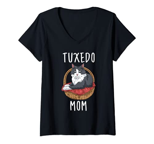 Mujer Propietario de Gato Tuxedo Mujer Gatito Tuxedo Camiseta Cuello V