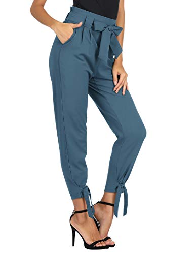 Mujeres Elegantes Pantalones Sueltos de Pierna Ancha Cintura elástica Cintura Alta Lazo Casual Transpirable Ligero Adria Blue S CL10903-22