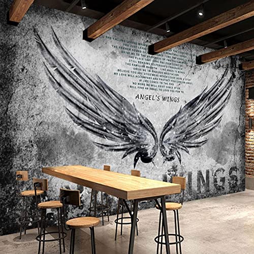 Mural Personalizado, Papel Tapiz De Estilo Industrial, Alas De Ángel, Pintura De Pared De Cemento, Peluquería, Restaurante, Decoración De Sala De Estar 400Cm(W)×280Cm(H)