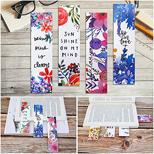 MWOOT 30 Piezas Estilo Floral Marcadores de Libros de Papel,Cita Inspiradora Marcadores de Página Bookmarks Set,Flores Marcapáginas Clip de Página para Suministros Lectura(15x4cm,30 Estilo )