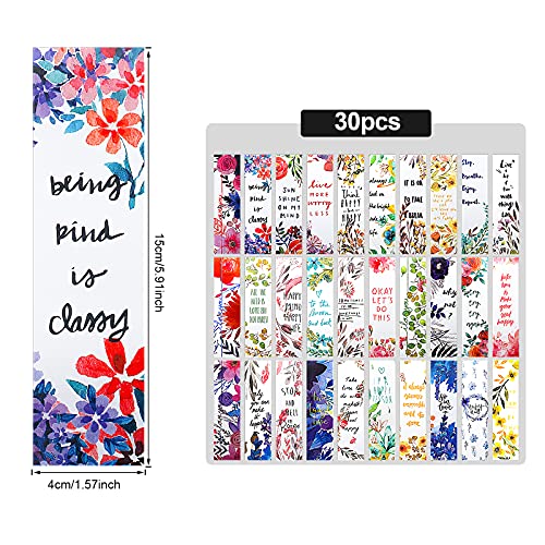 MWOOT 30 Piezas Estilo Floral Marcadores de Libros de Papel,Cita Inspiradora Marcadores de Página Bookmarks Set,Flores Marcapáginas Clip de Página para Suministros Lectura(15x4cm,30 Estilo )