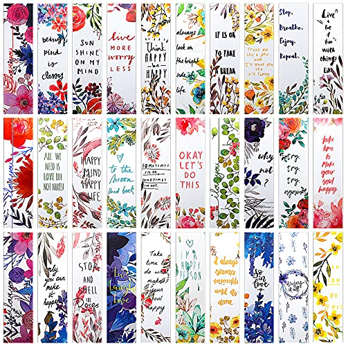 MWOOT 30 Piezas Estilo Floral Marcadores de Libros de Papel,Cita Inspiradora Marcadores de Página Bookmarks Set,Flores Marcapáginas Clip de Página para Suministros Lectura(15x4cm,30 Estilo )