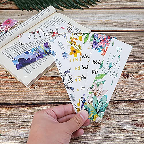 MWOOT 30 Piezas Estilo Floral Marcadores de Libros de Papel,Cita Inspiradora Marcadores de Página Bookmarks Set,Flores Marcapáginas Clip de Página para Suministros Lectura(15x4cm,30 Estilo )