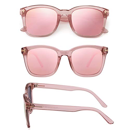 Myiaur Gafas de sol de moda para mujer Conducción polarizada Antideslumbrante Protección UV 100% Diseño elegante (Marco rosa/Lente rosa de moda)