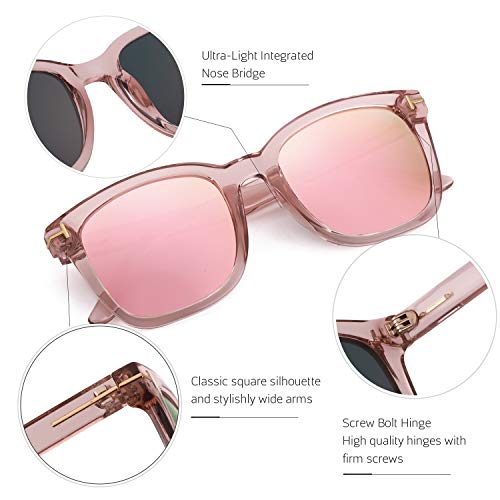 Myiaur Gafas de sol de moda para mujer Conducción polarizada Antideslumbrante Protección UV 100% Diseño elegante (Marco rosa/Lente rosa de moda)