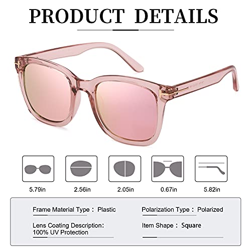 Myiaur Gafas de sol de moda para mujer Conducción polarizada Antideslumbrante Protección UV 100% Diseño elegante (Marco rosa/Lente rosa de moda)