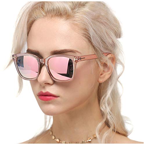 Myiaur Gafas de sol de moda para mujer Conducción polarizada Antideslumbrante Protección UV 100% Diseño elegante (Marco rosa/Lente rosa de moda)