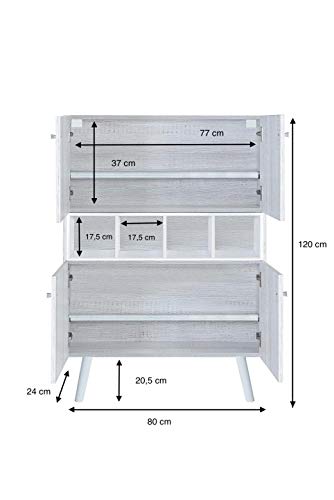 MyosHome - Zapatero Decorativo en Roble Polar y Blanco 80 x 120 x 24 cm Zeus