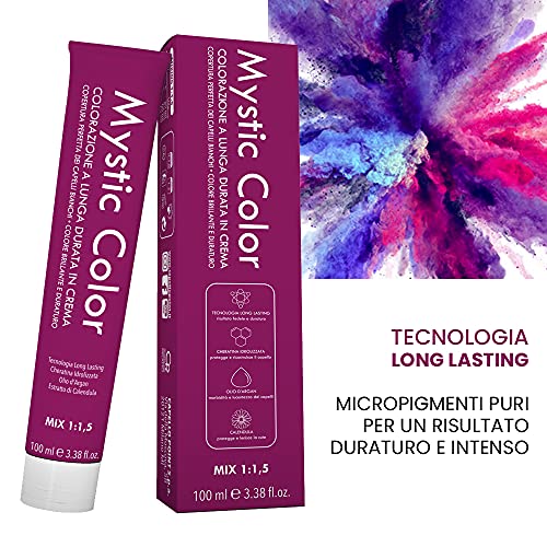 Mystic Color - Coloración Permanente en Crema con Aceite de Argán y Caléndula - Tinte de Larga Duración, Tinte Pelo Mujer - Color Rubio Cobrizo Claro 8.4-100ml