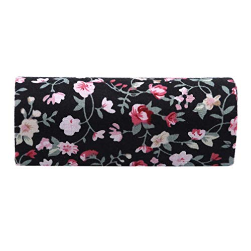 N-brand PULABO - Estuche para pintalabios, diseño retro de flores bordadas, con espejo, brillo de labios, caja para joyas, color negro