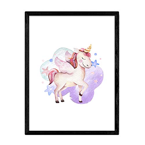 Nacnic Poster con ilustración de Animal. Lámina con imágenes Infantiles de Animales. Unicornio con Estrellas. Tamaño A4 sin Marco