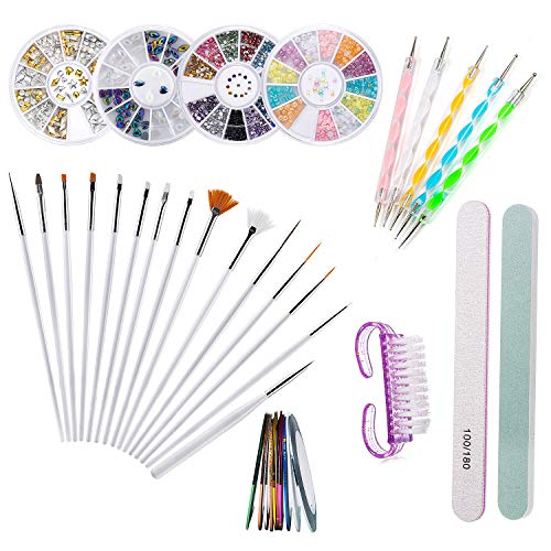 Nail Art Design Kit, Comius Sharp 37 Piezas Nail Art Kit Herramientas - Pinceles para Pintar Uñas, Uñas de Estrás, Pinceles de Punto Accesorios de Decoración de Uñas