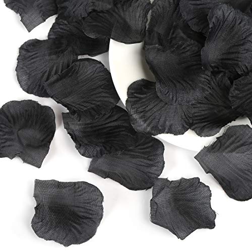 Naler 2000 pétalos de Rosa Artificiales, pétalos de Flores de Seda Falsos para decoración de Cosplay, Halloween, Navidad, Regalo de Boda, Confeti, esparcimiento de Mesa, Color Negro