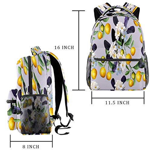 Naranja Kumquat con flores frutas patrón mochila escolar bolsa de libro casual para viajes, motivo 1 (Multicolor) - bbackpacks004